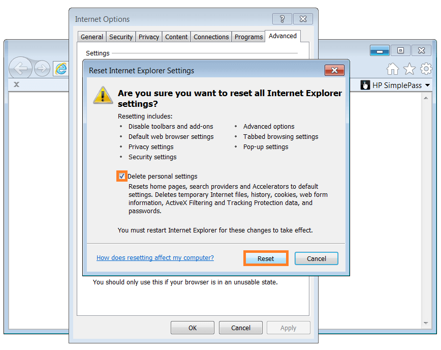 Microsoft Security Essentials - Internet Options - Reset - Reset Internet Explorer Settings - Windows Wally