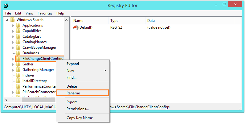 Search service - regedit - filechangeclientconfigs -- Windows Wally