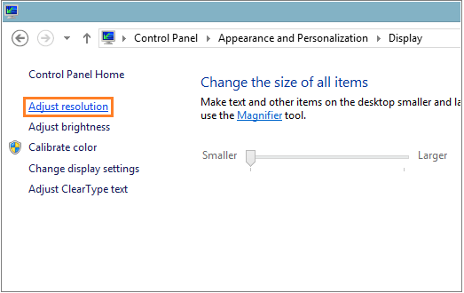 Windows 8 Apps - right-click - Screen Resolution - Adjust Resolution -- Windows Wally
