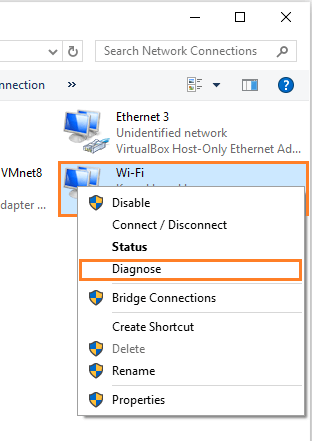 Internet Connection - View network connections - Diagnose -- Windows Wally
