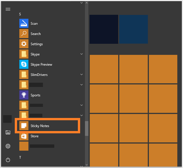 Sticky Notes - Windows 10 - Windows Key - under S - Windows Wally