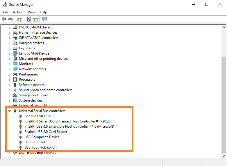 Windows  10 -- Device Manager - Universal Serial Bus controllers - FreePowerPointTemplates